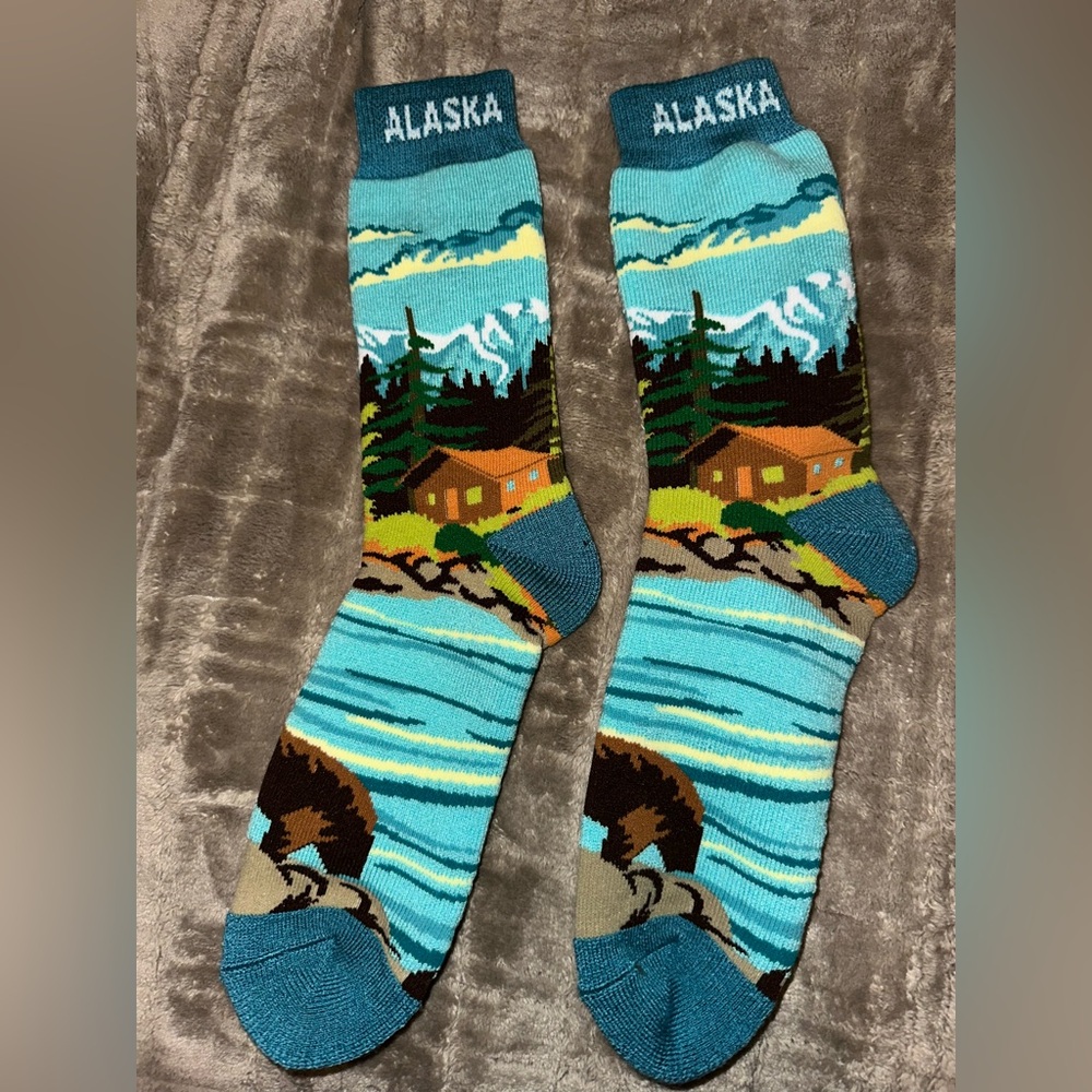 Alaska Themed Socks - Blue and Green